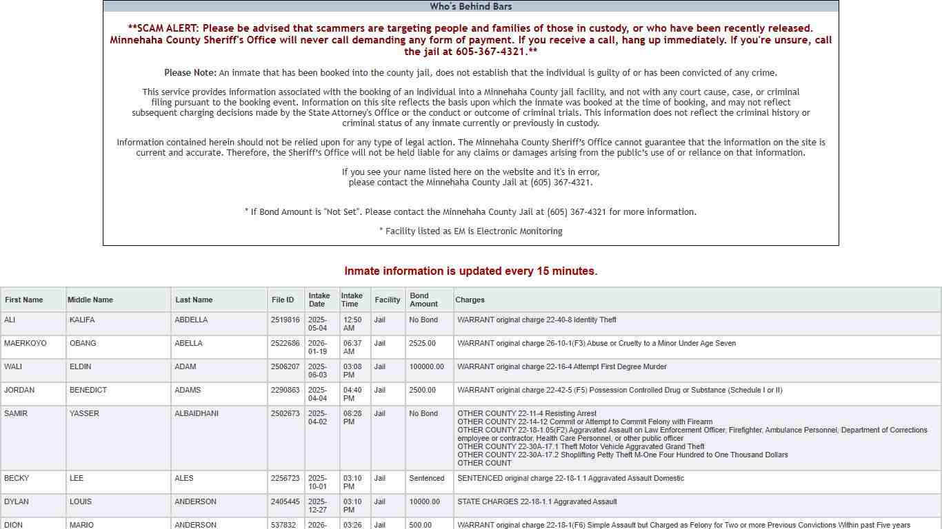 Minnehaha County Who's Behind Bars